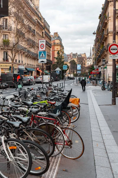 Paris France January 2022 Bikes Parked Bike Parking Spot Paris — Photo