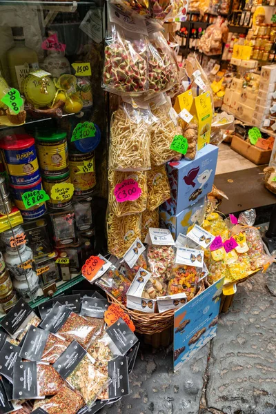 stock image Naples, Italy - April 9, 2022: Local pasta sold in a local shop at the Via dei Tribunali, Naples, Italy.