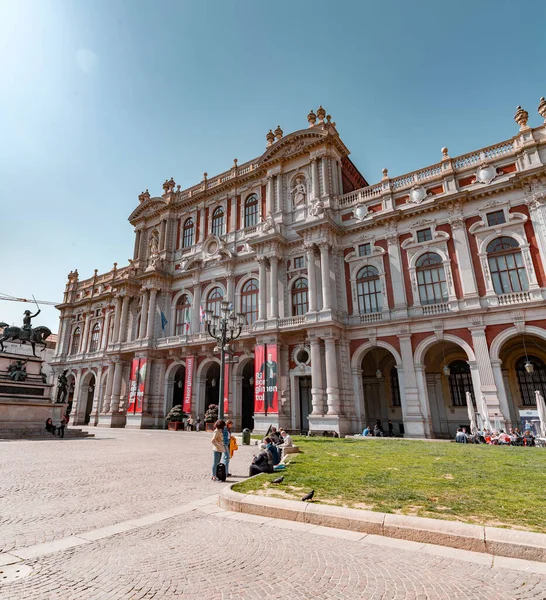 stock image Turin, Italy - March 28, 2022: Piazza Carlo Alberto is one of the historic pedestrianized squares in the center of Turin, located behind Palazzo Carignano, Turin, Italy.