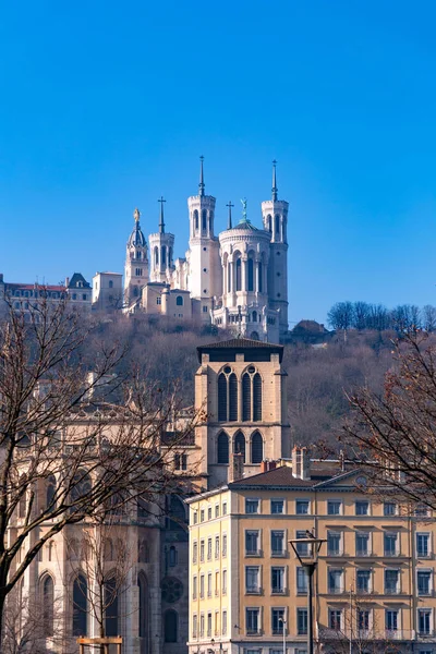 Lyon Frankrike Januari 2022 Notre Dame Fourviere Basilikan Fourviere Hill — Stockfoto