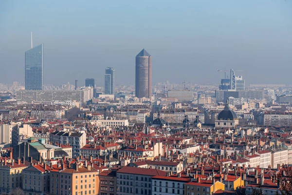 Lyon Frankrijk Januari 2022 Panoramisch Uitzicht Vanuit Lucht Stad Lyon — Stockfoto