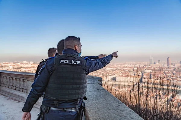Лион Франция Января 2022 Года Французская Полиция Предлагает Наблюдать Город — стоковое фото