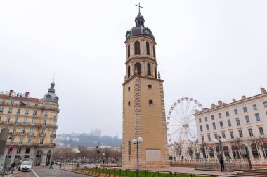 Lyon, France - JAN 25, 2022: The Place Antonin-Poncet is a square located in the Bellecour quarter, in the 2nd arrondissement of Lyon, France. clipart