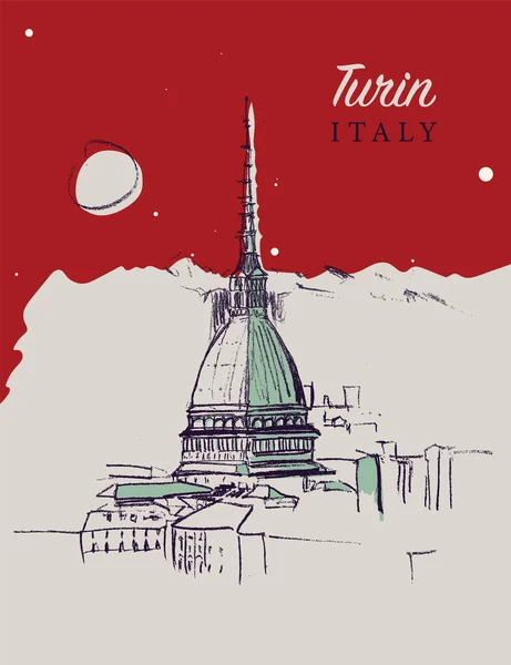 Illustration Vectorielle Dessinée Main Ville Turin Dans Région Piémont Italie — Image vectorielle