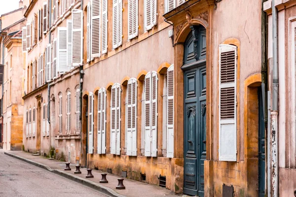 Street view and typical french buildings in the city of Metz, France.