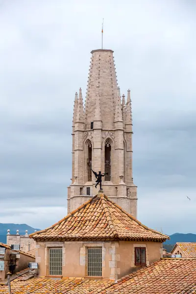 San Felix Kilisesi Nin Dış Görünüşü Veya Placa Catedral Girona — Stok fotoğraf