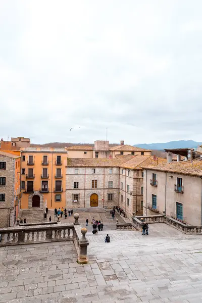 Жирона Каталония Испания Feb 2022 Улицы Старого Города Жироны Древними — стоковое фото
