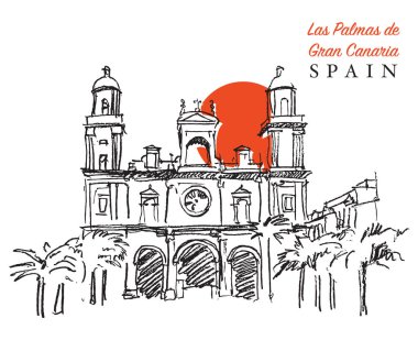 Vector hand drawn sketch illustration of the Cathedral of Santa Ana in Las Palmas, Gran Canaria, Spain clipart