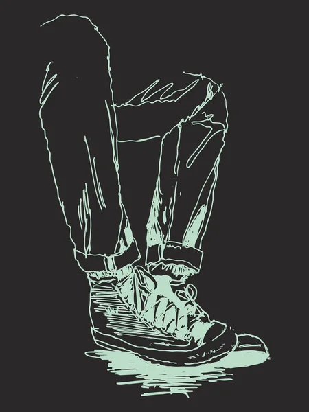 Wektor Wolna Ręka Rysunek Ilustracja Pary Męskich Stóp Noszących Buty — Wektor stockowy