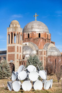 Pristina, Kosovo - February 5, 2024: The Cathedral of Christ the Saviour in Pristina, Kosovo is an unfinished Serbian Orthodox Christian church whose construction began in 1992. clipart