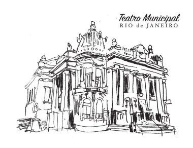 Vector hand drawn sketch illustration of the Municipal Theater of Rio de Janeiro, Brazil clipart