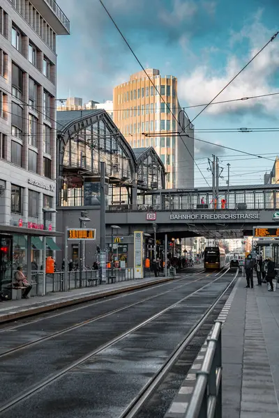 stock image Berlin, Germany - 16 DEC 2021: Friedrichstrasse railway bridge over the Spree River in Berlin, Germany.