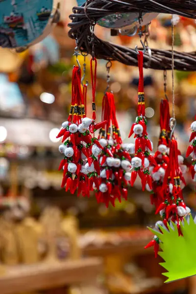 Cornicelli good luck charms sold at a gift shop in Naples, Campania, Italy.