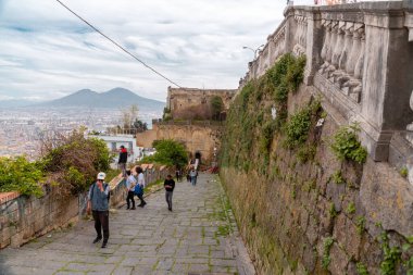 Naples, Italy - April 10, 2022: Pedamentina stepway that leads to Castel Sant'Elmo in Naples, Italy clipart