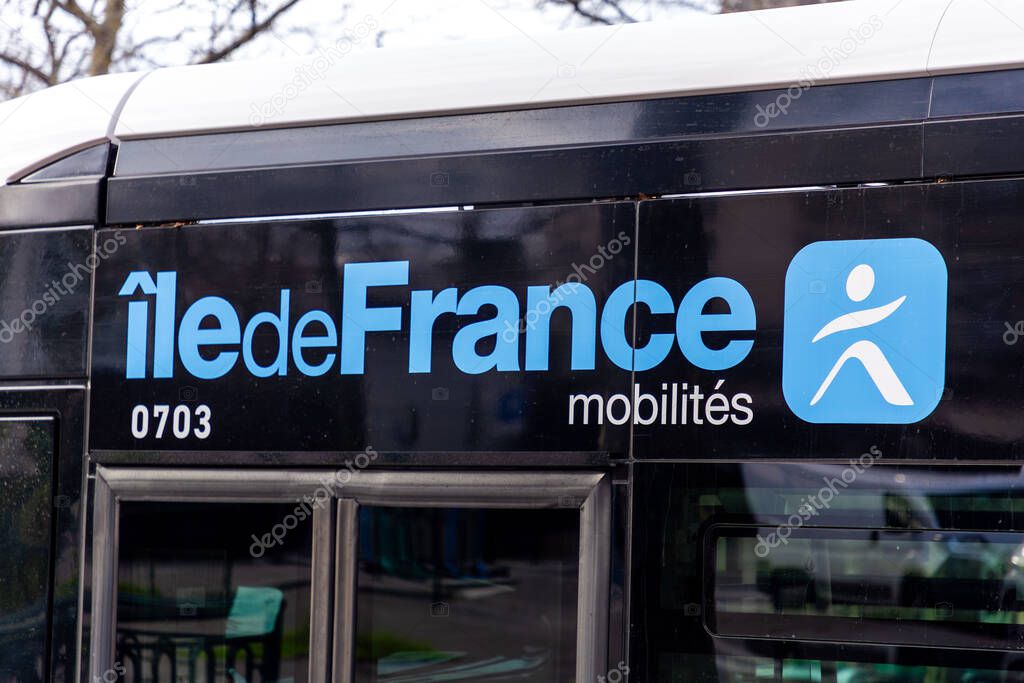 Paris, France - January 20, 2022: Ile de France Mobilites logo on a bus in Paris, France.