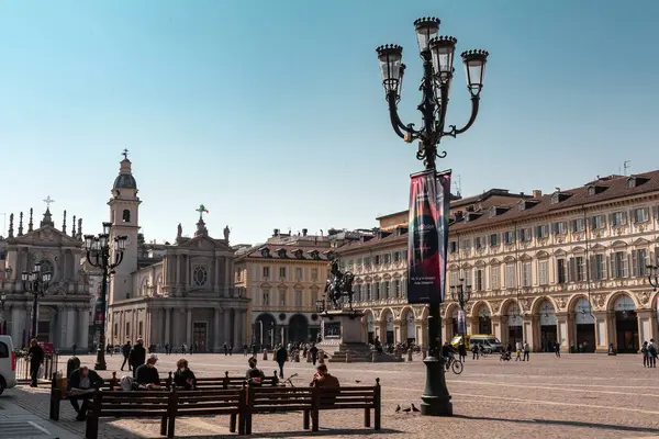 stock image Turin, Italy - March 28, 2022: Piazza Carlo Alberto is one of the historic pedestrianized squares in the center of Turin, located behind Palazzo Carignano, Turin, Italy.