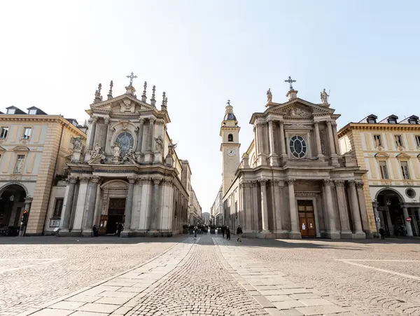 stock image Turin, Italy - March 27, 2022: Piazza San Carlo is one of the historic pedestrianized squares in the center of Turin, located behind Palazzo Carignano, Turin, Italy.