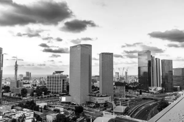 stock image Tel Aviv, Israel - October 14, 2023 - Aerial view of the buildings and surroundings around the Ayalon Highway named after the Ayalon Creek passing through the road.