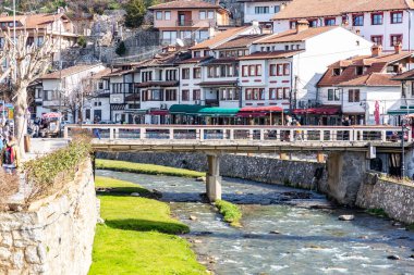 Prizren, Kosovo - 6 FEB 2024: The Lumbardhi i Prizrenit, or Prizren Bistrica is a river in Kosovo, flowing through Prizren, the second most populous city in Kosovo. clipart