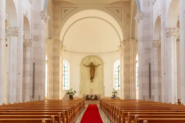 stock image Pristina, Kosovo - February 5, 2024: Interior view of the Cathedral of Saint Mother Teresa, a Roman Catholic cathedral in Pristina, Kosovo.