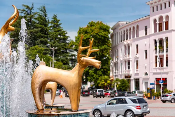 stock image Kutaisi, Georgia - June 15, 2024: Colchis or Kolkha Fountain with thirty animal statues depicting the ancient Georgian heritage, located on the Central Square, Kutaisi.