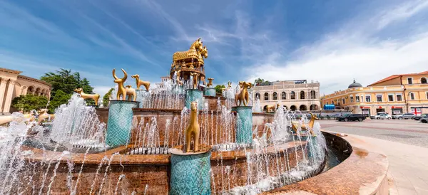 stock image Kutaisi, Georgia - June 15, 2024: Colchis or Kolkha Fountain with thirty animal statues depicting the ancient Georgian heritage, located on the Central Square, Kutaisi.