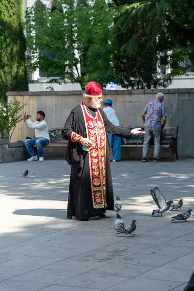 stock image Tbilisi, Georgia - 23 JUNE, 2024: Portrait of a priest at the Kashveti Church of St. George in Tbilisi, Georgia.