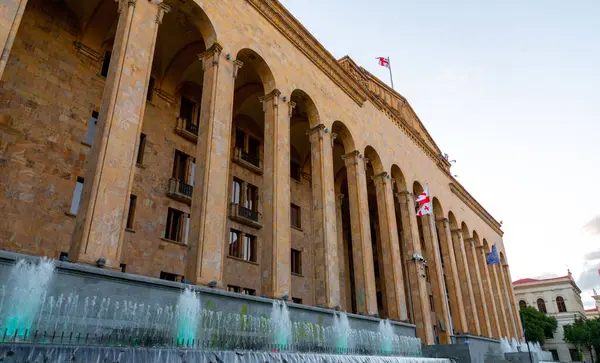 stock image Tbilisi, Georgia - 21 JUNE, 2024: The Parliament of Georgia Building is the meeting place of the Georgian Parliament, located on Rustaveli Avenue, Tbilisi, Georgia.