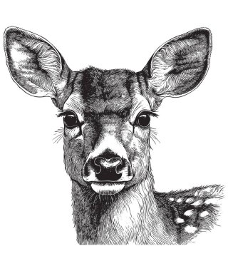 Vintage engraving style vector illustration of a young deer isolated on white background clipart