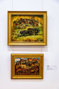 Tbilisi, Georgia - 14 AUG, 2024: Artworks by Georgian artists displayed at the Fine Arts Gallery of Georgia in Tbilisi. Artwork by Givi Toidze. clipart