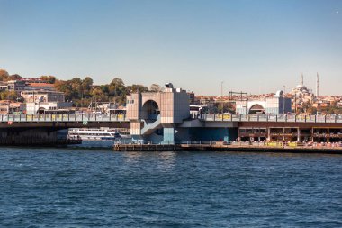 Istanbul, Turkiye - OCT 8, 2024: The Galata Bridge that connects two sides of the Golden Horn in Istanbul, Turkiye clipart