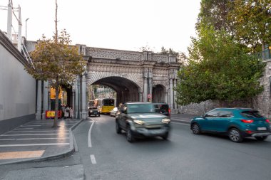 Istanbul, Turkiye - OCT 14, 2024: Ottoman Arch bridge on Ciragan Avenue in Besiktas, a district and municipality of Istanbul Province located on the European side of the Bosphorus, Turkiye. clipart