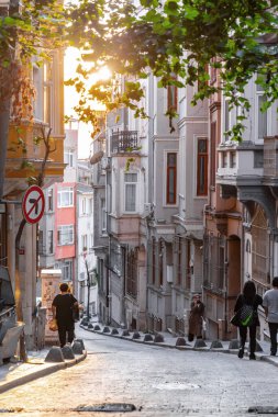 Istanbul, Turkiye - OCT 8, 2024: View from Beyoglu streets, generic architecture in Istanbul busiest district. clipart