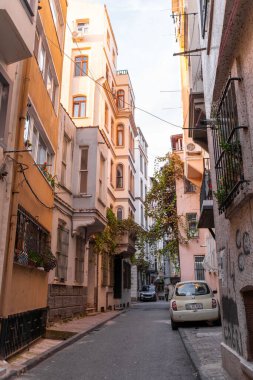 Istanbul, Turkiye - OCT 8, 2024: View from Beyoglu streets, generic architecture in Istanbul busiest district. clipart