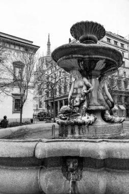 Milan, Italy - 30 March 2022: La Fontana del Piermarini is a neoclassical fountain, designed by Giuseppe Piermarini,  considered the first fountain built in Milan. clipart