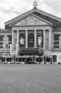 Amsterdam, NL - OCT 12, 2021: The Royal Concertgebouw is a concert hall in Amsterdam, Netherlands. The Dutch term concertgebouw translates into English as concert building. clipart