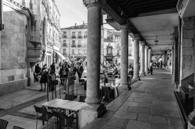 Salamanca, Spain-FEB 20, 2022: The Plaza Mayor of Salamanca is an urban space built as a main square that over time has become the center of social life in Salamanca, Spain. clipart