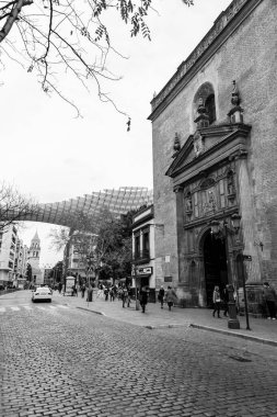 Seville, Spain-FEB 24, 2022: Setas de Sevilla, Mushrooms of Seville, initially titled Metropol Parasol located at La Encarnacion square. Designed by Jurgen Mayer, and completed in 2011. clipart