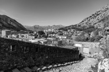 Kotor, Montenegro - FEB 14, 2024: The fortifications of Kotor are an integrated historical fortification system that protected the medieval town of Kotor, Montenegro. clipart