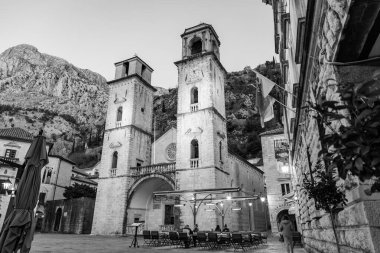 Kotor, Montenegro - FEB 14, 2024: The Cathedral of Saint Tryphon in Kotor is one of two Roman Catholic cathedrals in Montenegro. It was consecrated on 19 June 1166. clipart