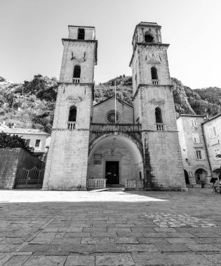 Kotor, Montenegro - FEB 14, 2024: The Cathedral of Saint Tryphon in Kotor is one of two Roman Catholic cathedrals in Montenegro. It was consecrated on 19 June 1166. clipart