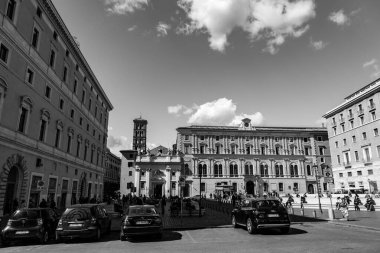 Rome, Italy - April 5, 2019: Cityscape and generic architecture from Rome, the Italian capital. Enchanting old buildings and historical streets in Rome. Chiesa di Sant Silvestro in Capite. clipart