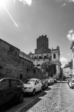 Rome, Italy - 5 APR 2019: La Torre delle Milizie, an ancient leaning tower next to the Trajan Market in Rome, Italy clipart