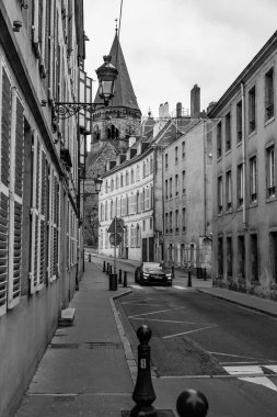 Metz, France - January 23, 2022: Street view and typical french buildings in the city of Metz, France. clipart