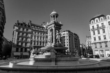 Lyon, France - January 25, 2022: The Jacobins Fountain at the Jacobin Square in lyon, France. clipart