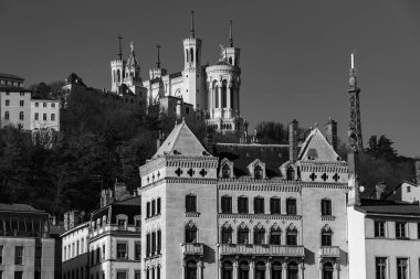 Lyon, France - January 25, 2022: The Notre Dame de Fourviere Basilica on Fourviere Hill in Lyon, France. clipart