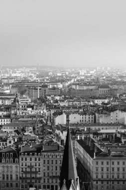 Lyon, France - January 25, 2022: Aerial panoramic view of Lyon city from the Fourviere Hill. clipart