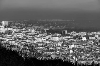 Lyon, France - January 25, 2022: Aerial panoramic view of Lyon city from the Fourviere Hill. clipart