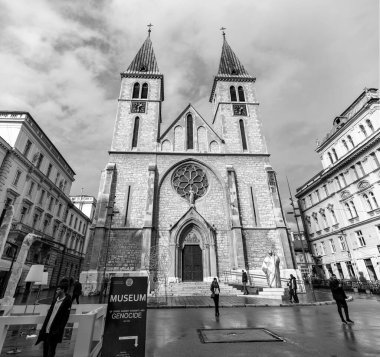 Sarajevo - Bosnia and Herzegovina - 11 FEB 2024: The Sacred Heart Cathedral is a Catholic church in Sarajevo and the largest cathedral in Bosnia and Herzegovina. clipart