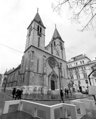 Sarajevo - Bosnia and Herzegovina - 11 FEB 2024: The Sacred Heart Cathedral is a Catholic church in Sarajevo and the largest cathedral in Bosnia and Herzegovina. clipart